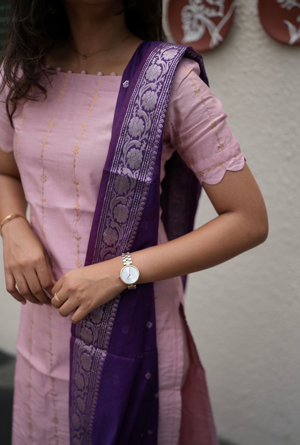 Mauve Royale Premium Raw Silk 3-Piece Kurti Set