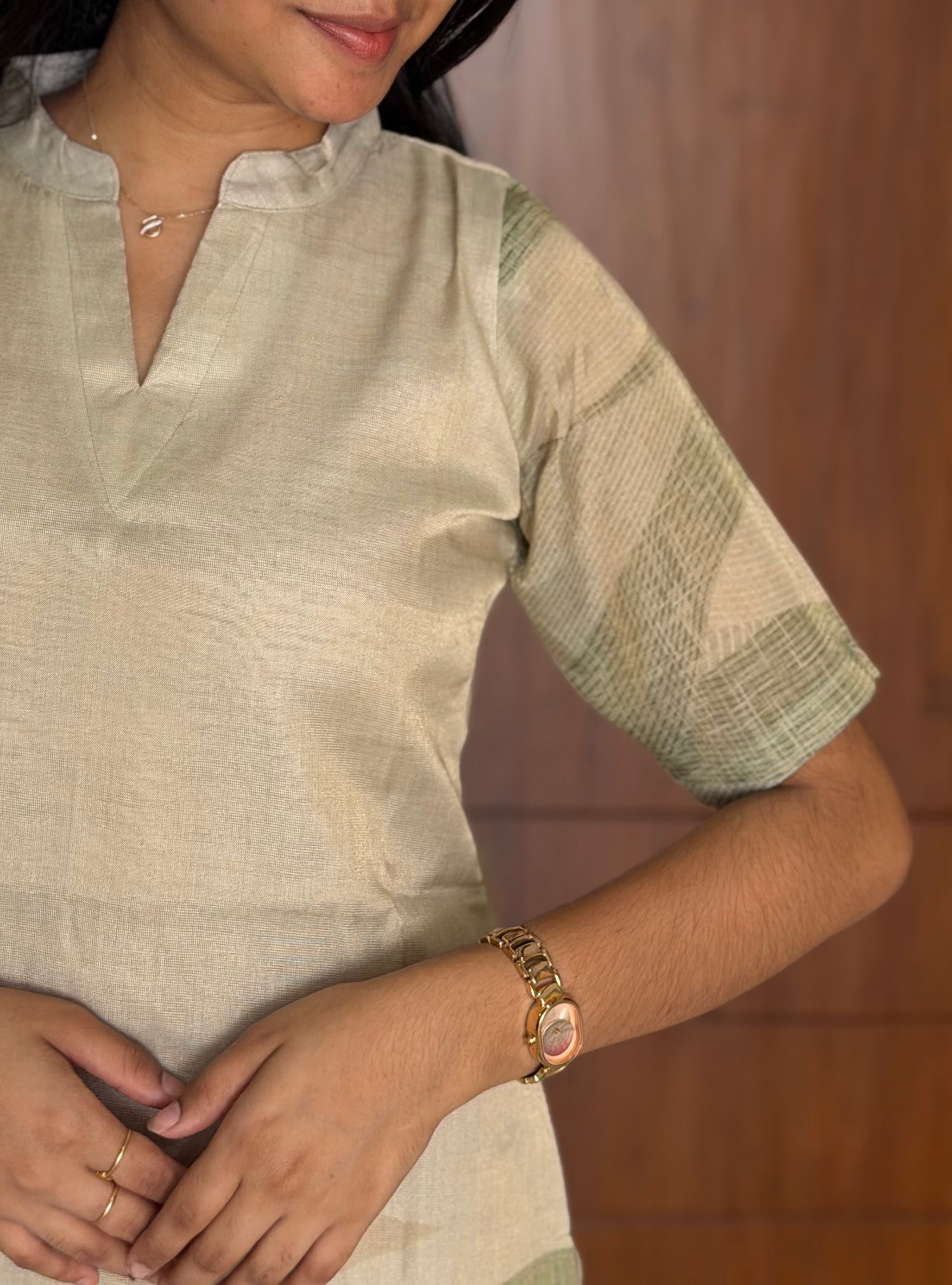 Sage Linen Blend Top with Dupatta