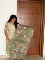 Sage Linen Blend Top with Dupatta