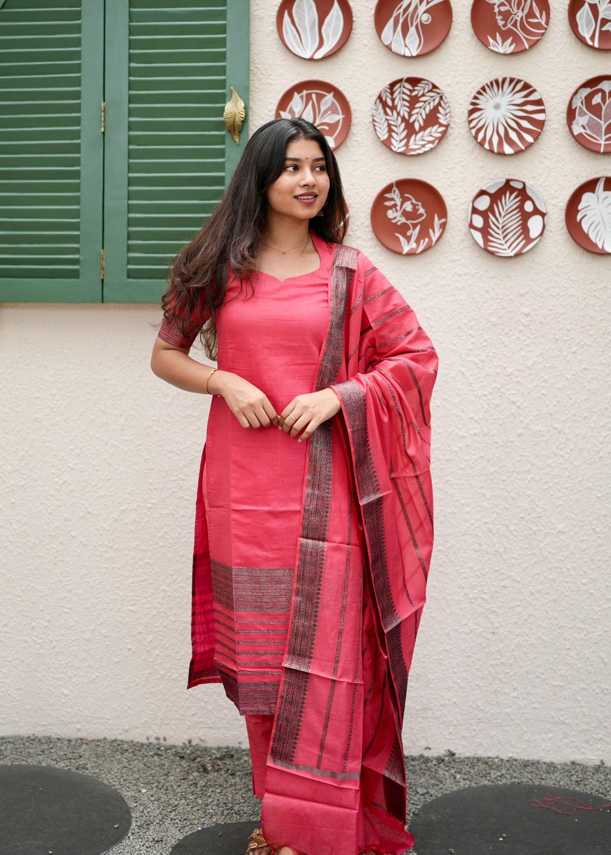 Coral Weave Cotton-Blend 3-Piece Kurti Set