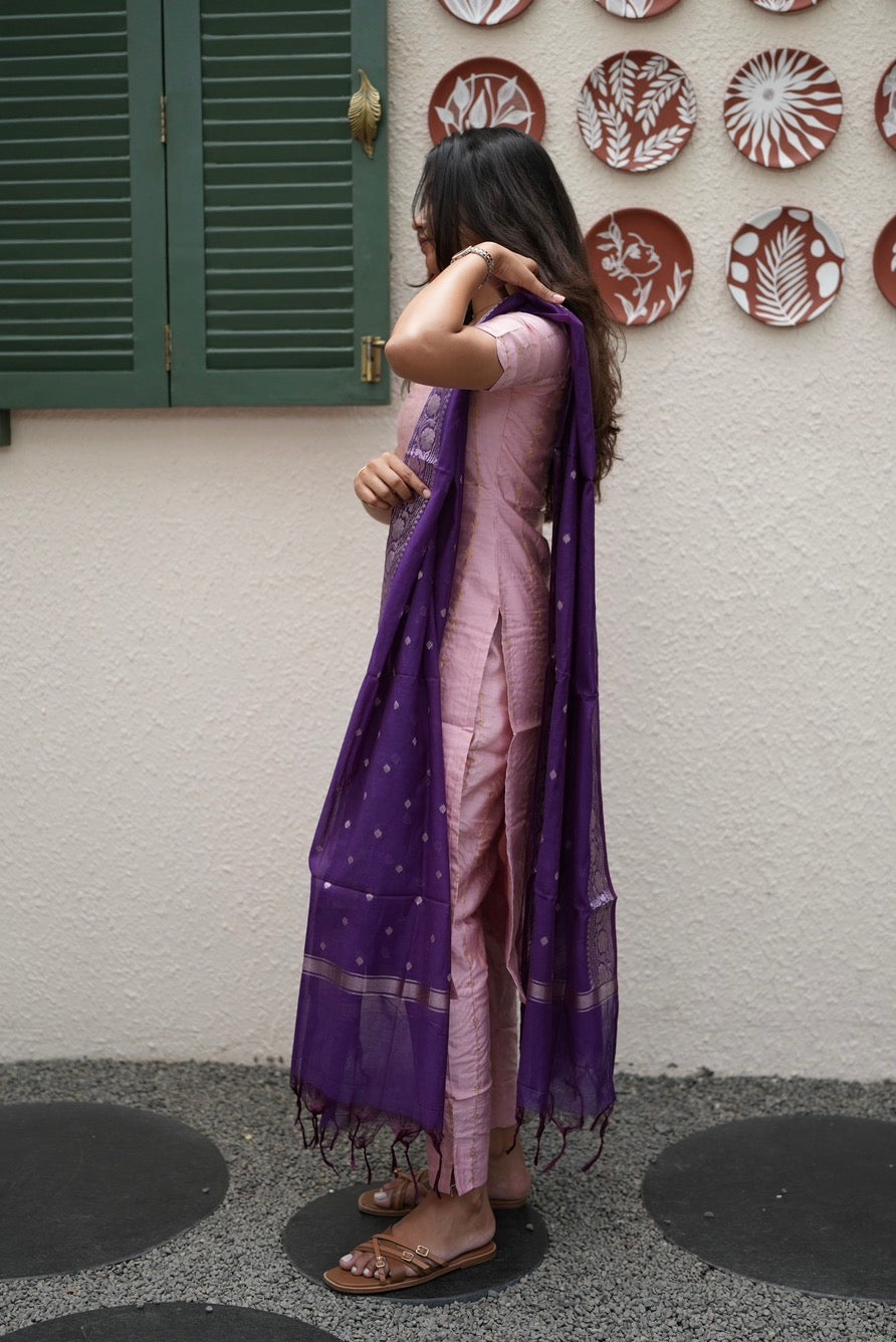 Mauve Royale Premium Raw Silk 3-Piece Kurti Set