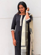 Black Whisper Soft Cotton 3-Piece Kurti Set