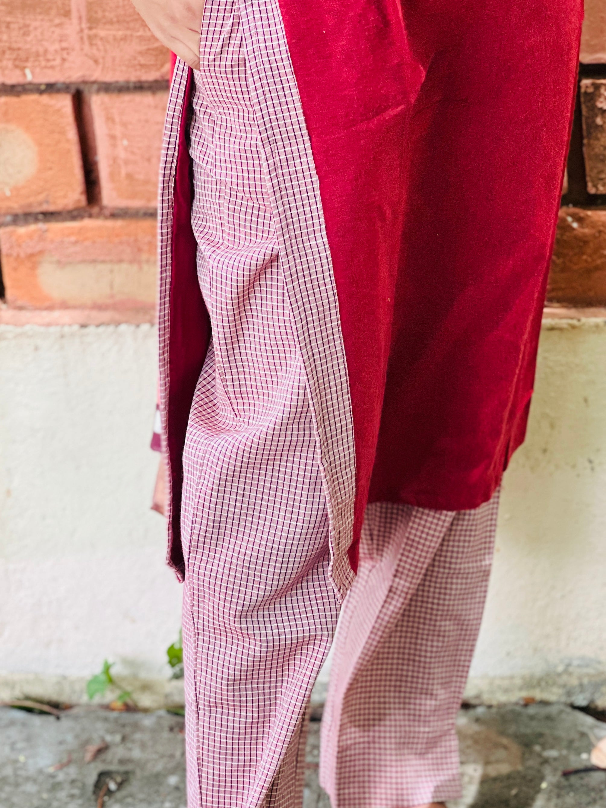 Red Whisper Soft Cotton 3-Piece Kurti Set