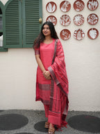 Coral Weave Cotton-Blend 3-Piece Kurti Set