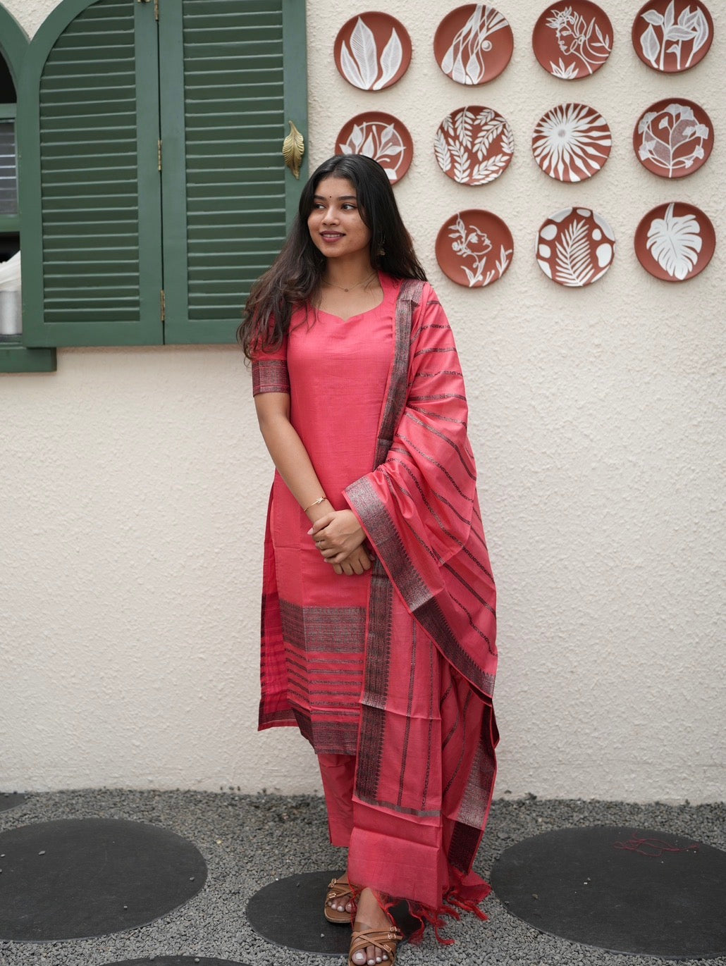 Coral Weave Cotton-Blend 3-Piece Kurti Set