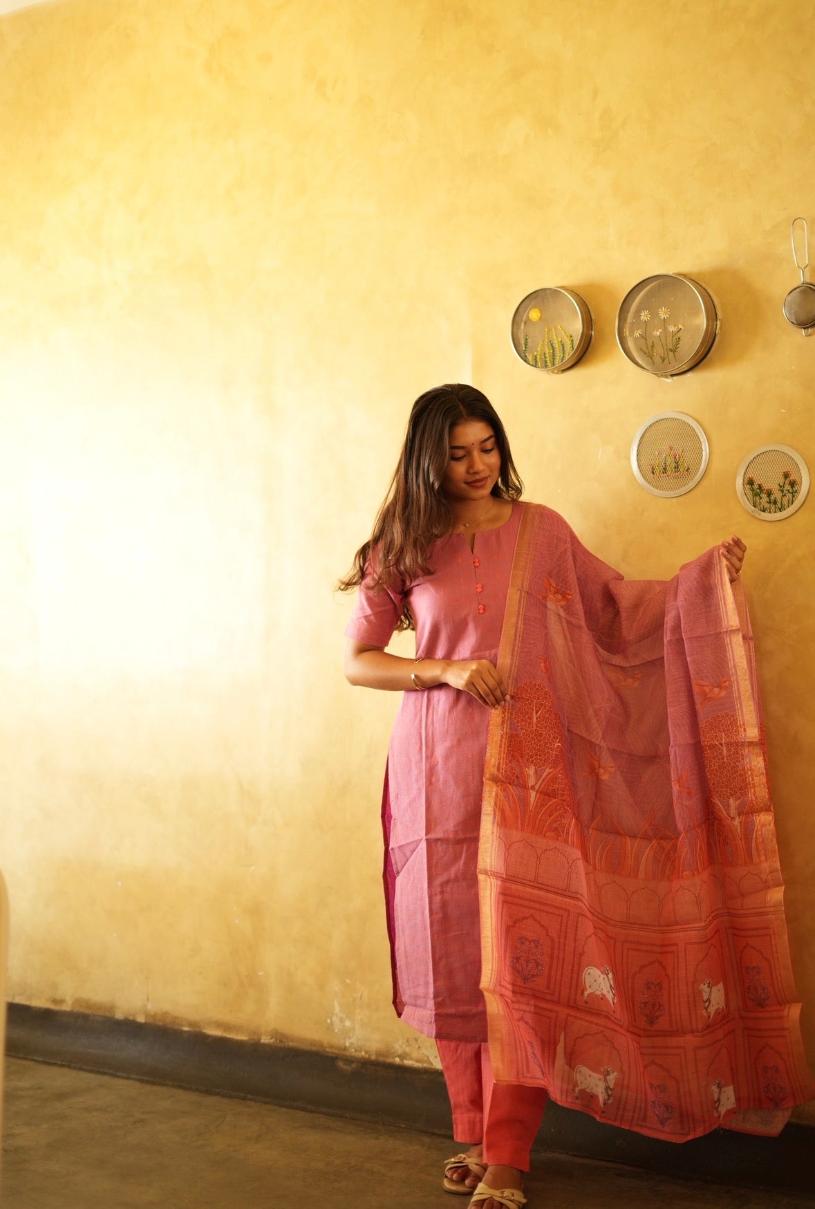 Coral Reverie | Handloom Cotton 3-Piece Suit Set