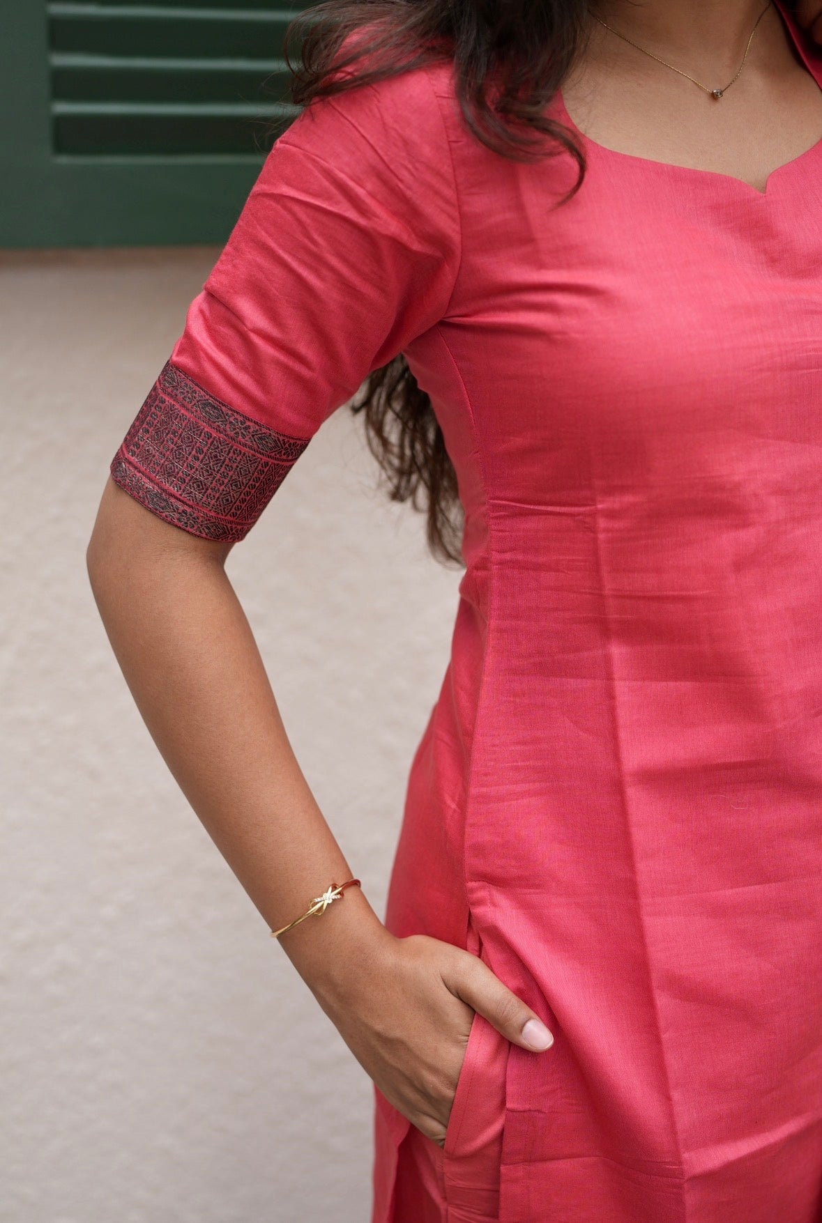Coral Weave Cotton-Blend 3-Piece Kurti Set