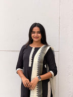 Black Whisper Soft Cotton 3-Piece Kurti Set