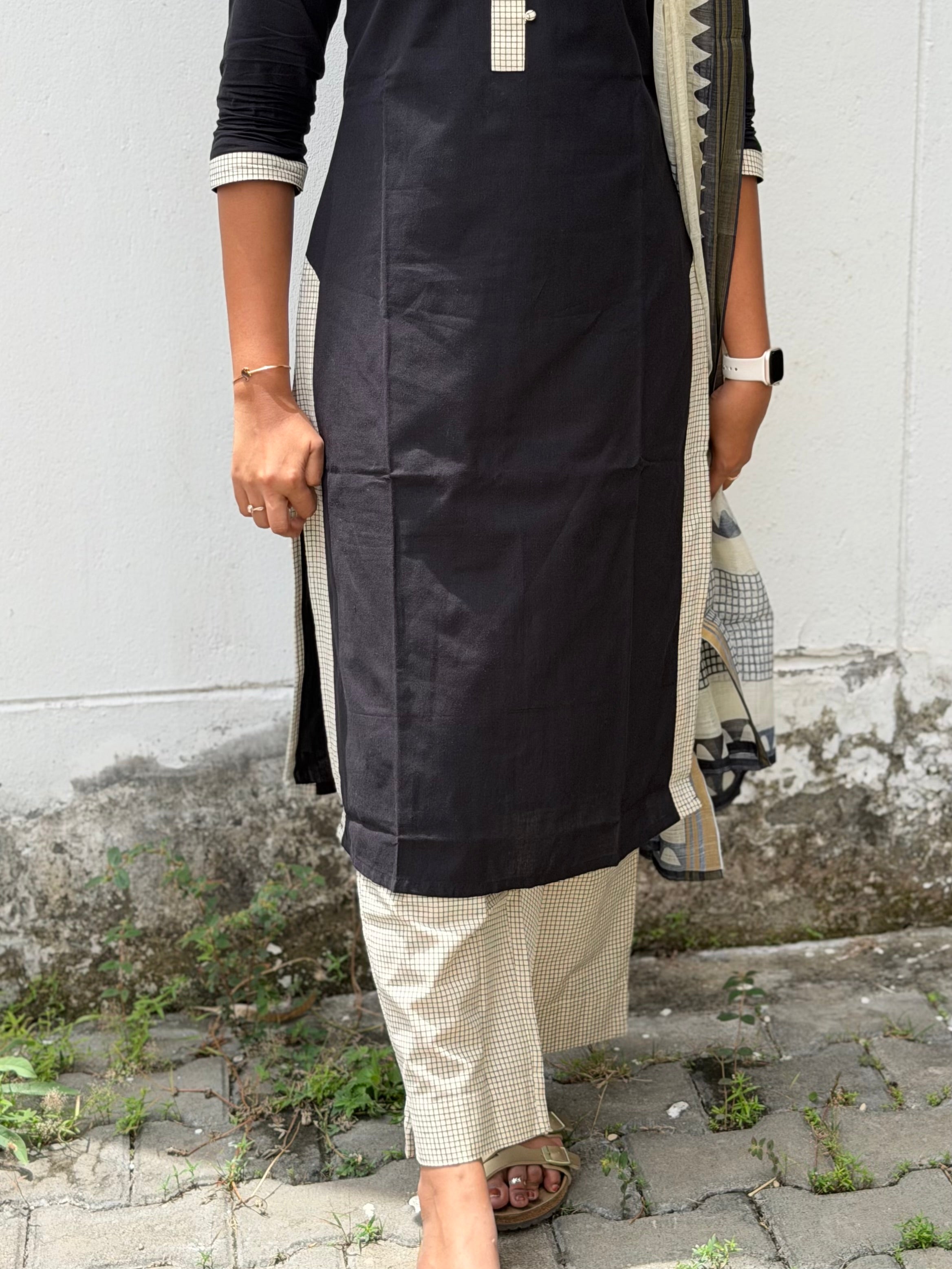 Black Whisper Soft Cotton 3-Piece Kurti Set