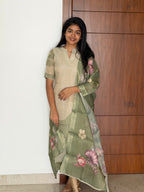 Sage Linen Blend Top with Dupatta