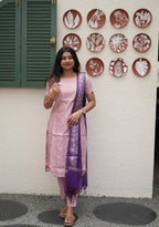 Mauve Royale Premium Raw Silk 3-Piece Kurti Set