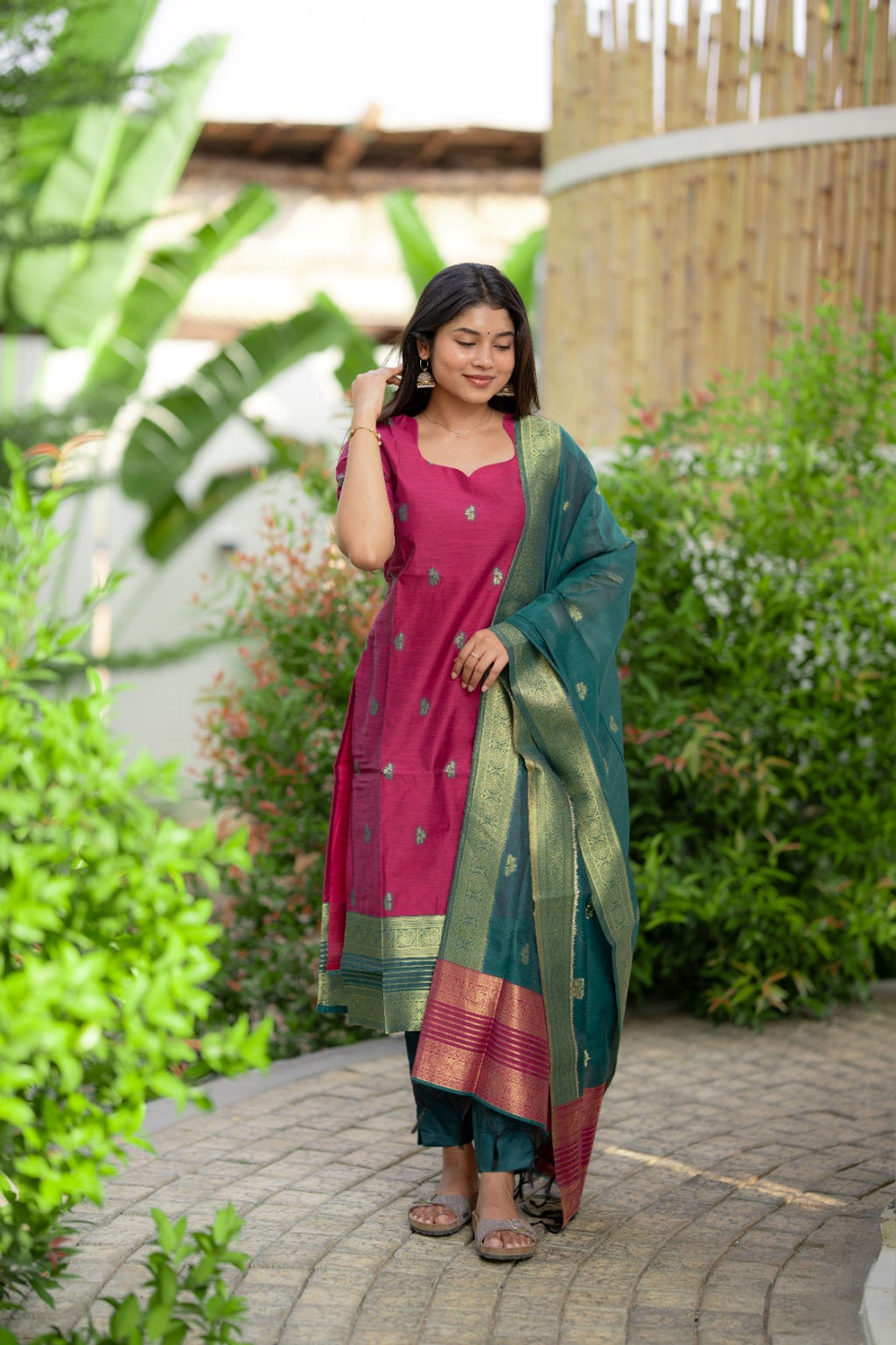 Teal & Magenta 3-Piece Kurti Set