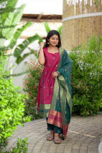 Teal & Magenta 3-Piece Kurti Set