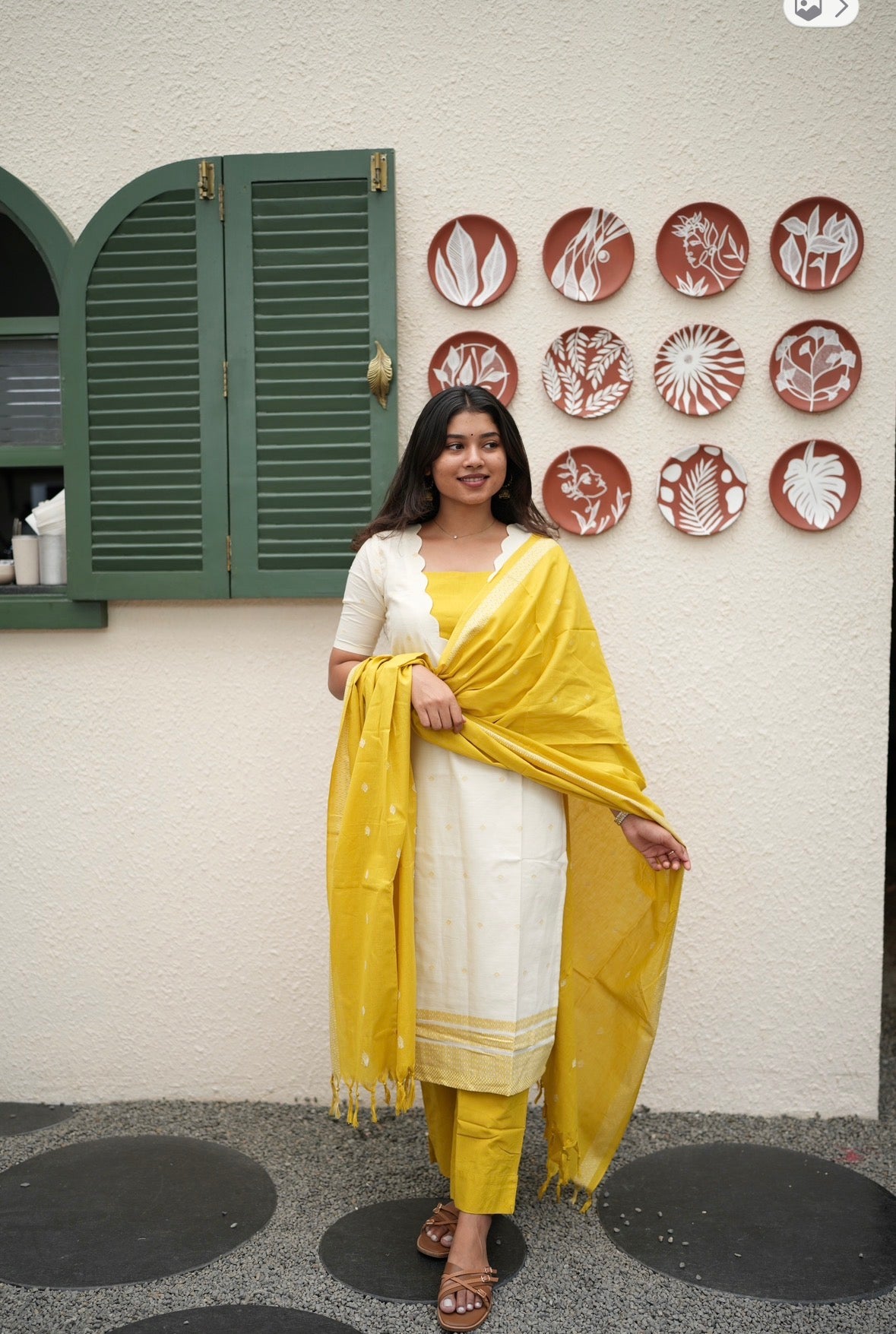 Sunlit Marigold Handloom Cotton 3-Piece Kurti Set