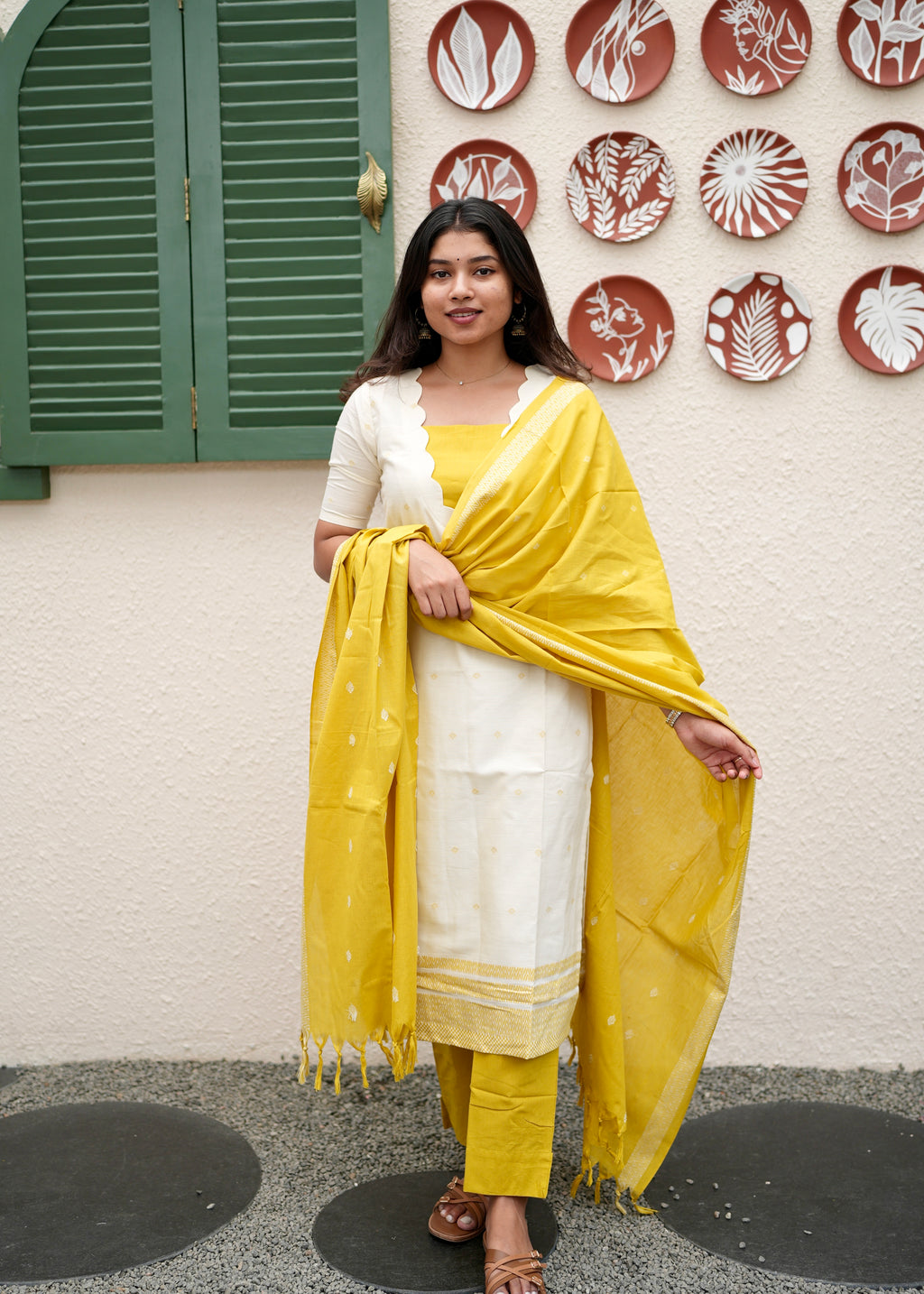 Sunlit Marigold Handloom Cotton 3-Piece Kurti Set