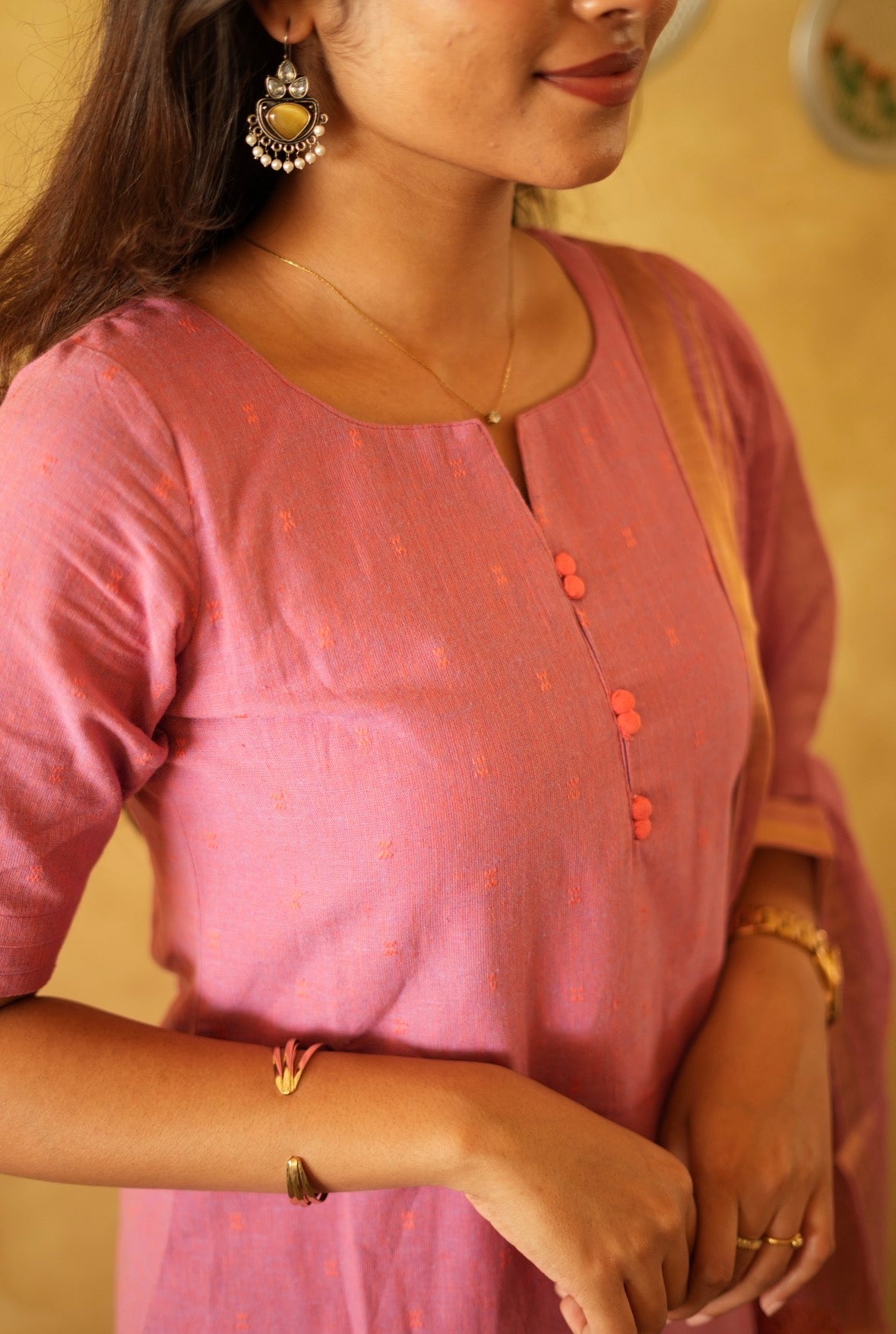 Coral Reverie | Handloom Cotton 3-Piece Suit Set