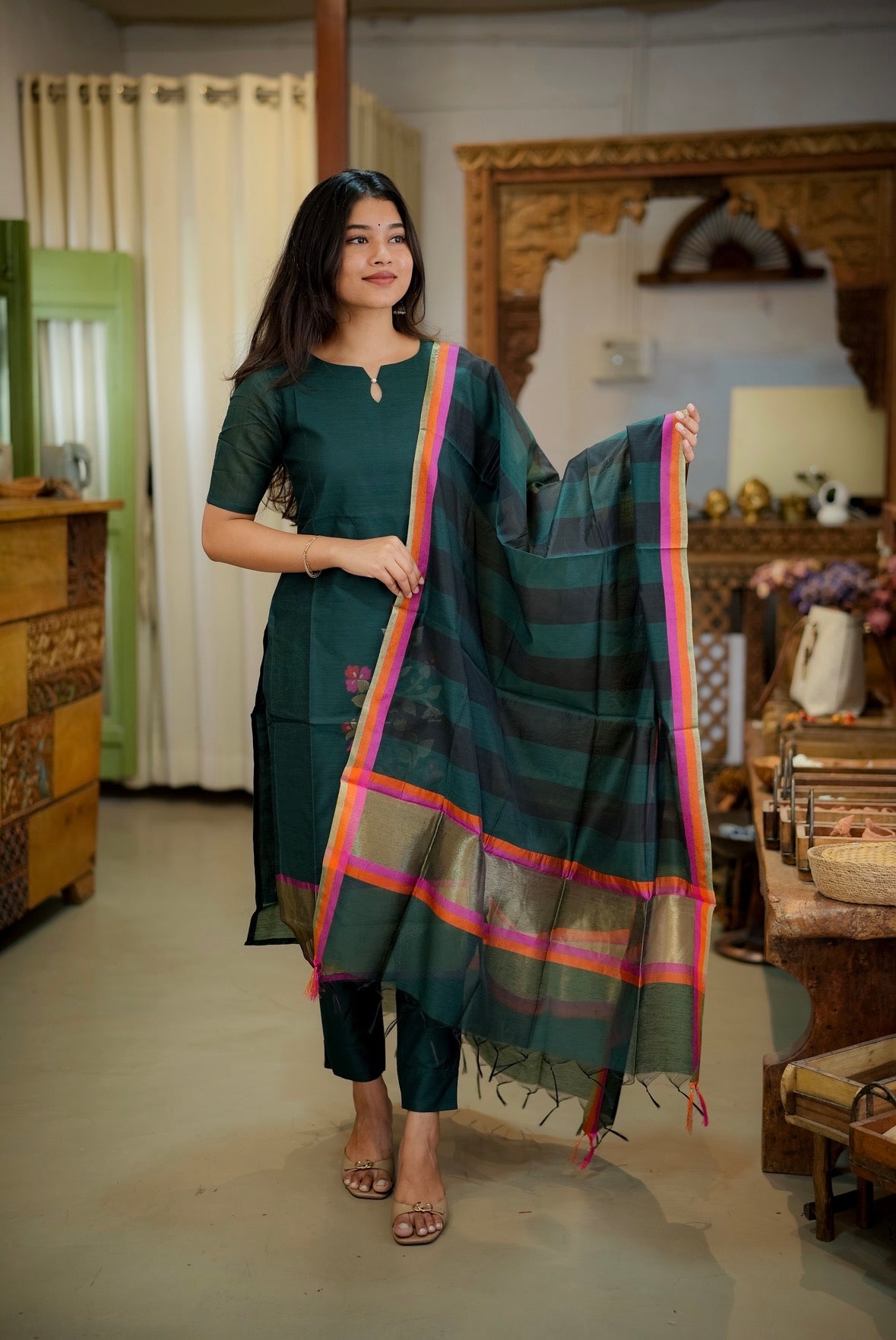 Teal Raga 3-Piece Kurti Set