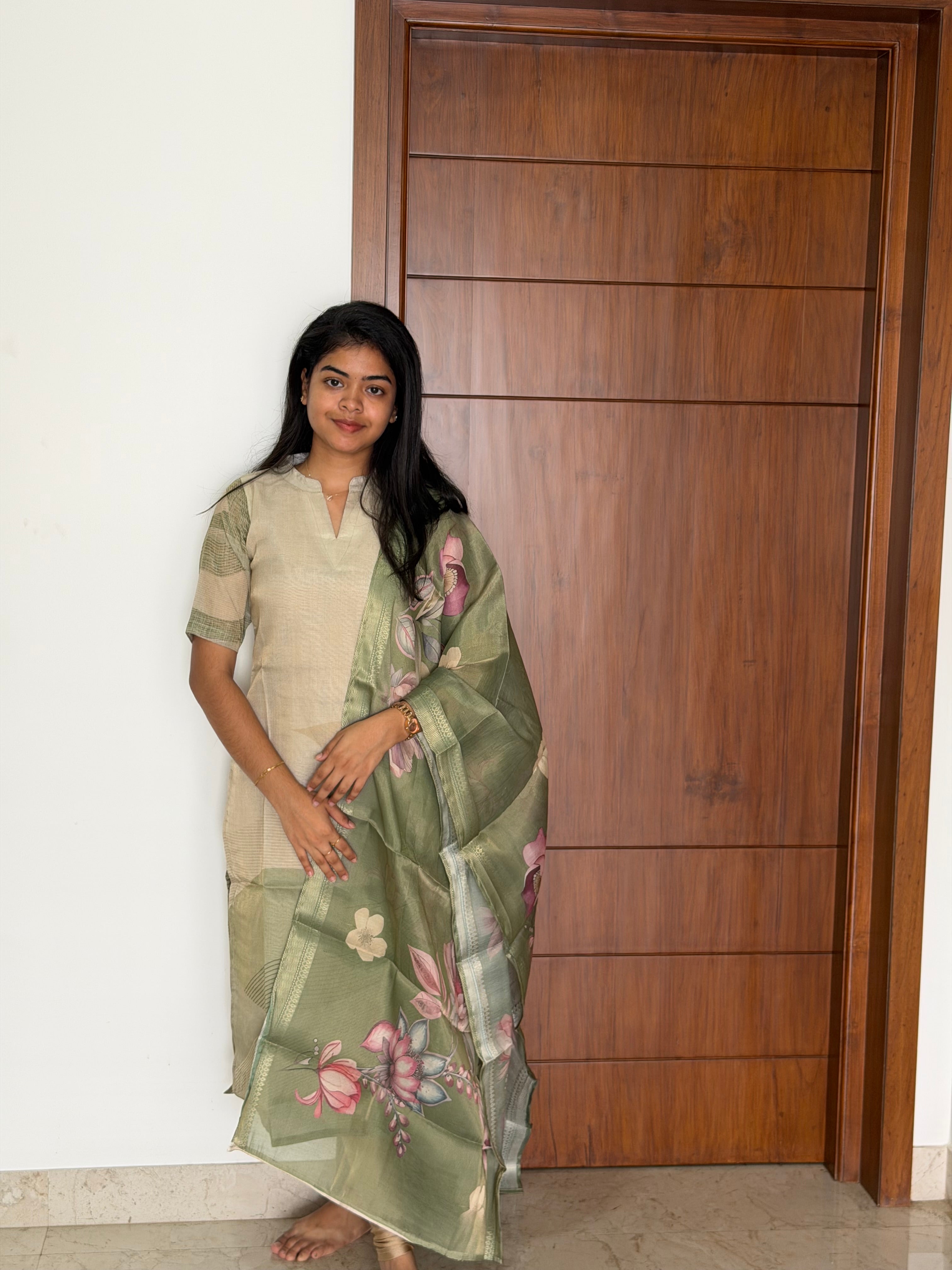Sage Linen Blend Top with Dupatta