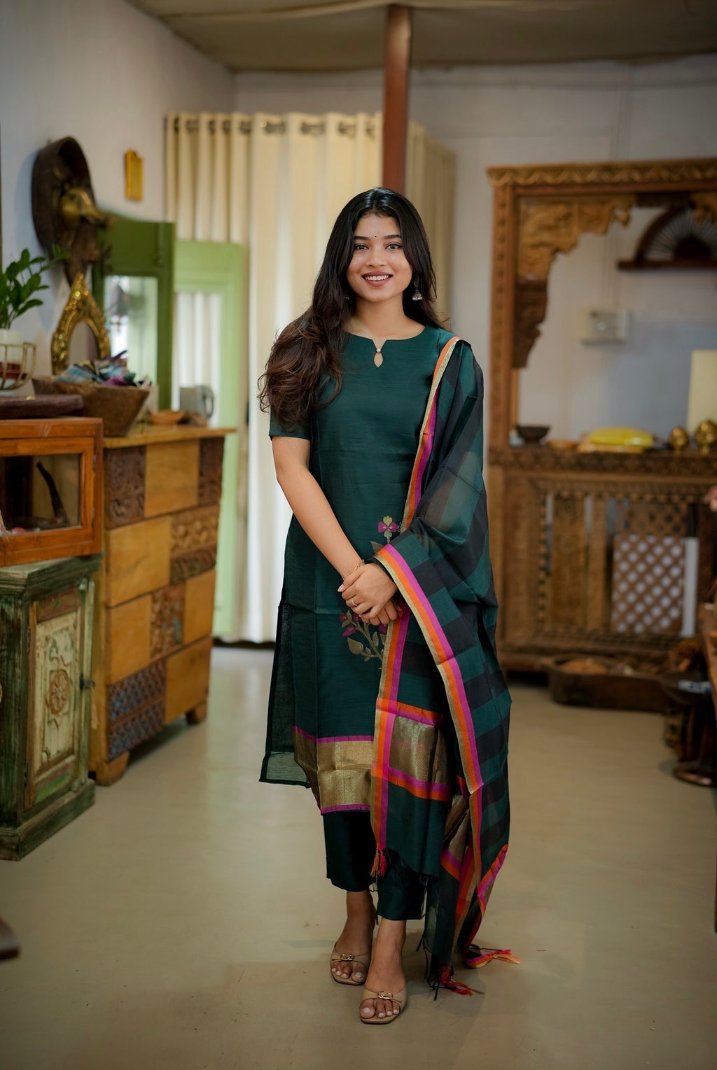Teal Raga 3-Piece Kurti Set
