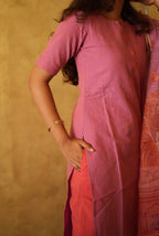 Coral Reverie | Handloom Cotton 3-Piece Suit Set