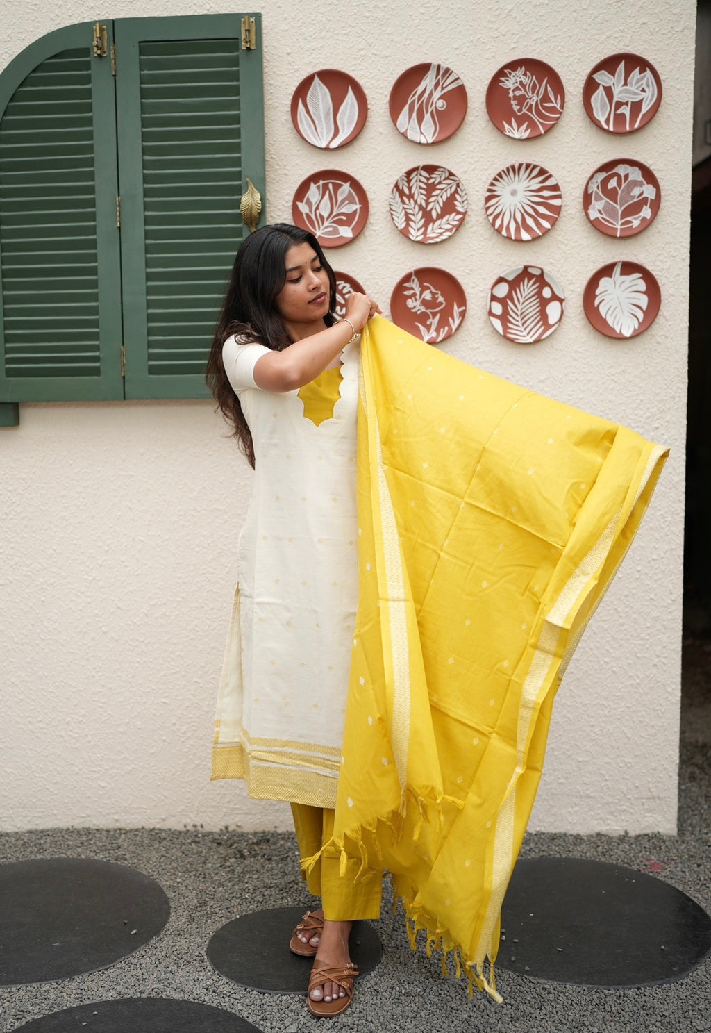 Sunlit Marigold Handloom Cotton 3-Piece Kurti Set