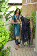 Peacock Teal 3-Piece Kurti Set