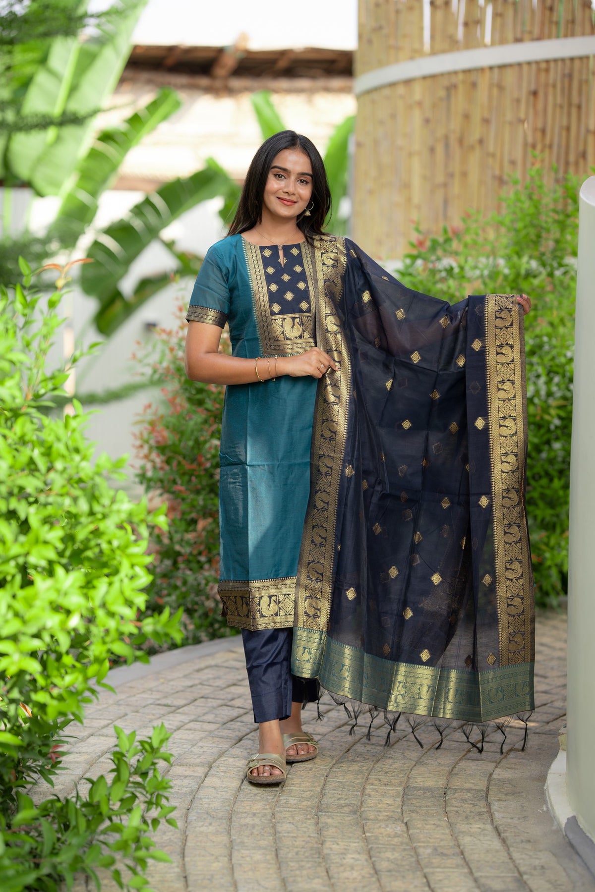 Peacock Teal 3-Piece Kurti Set
