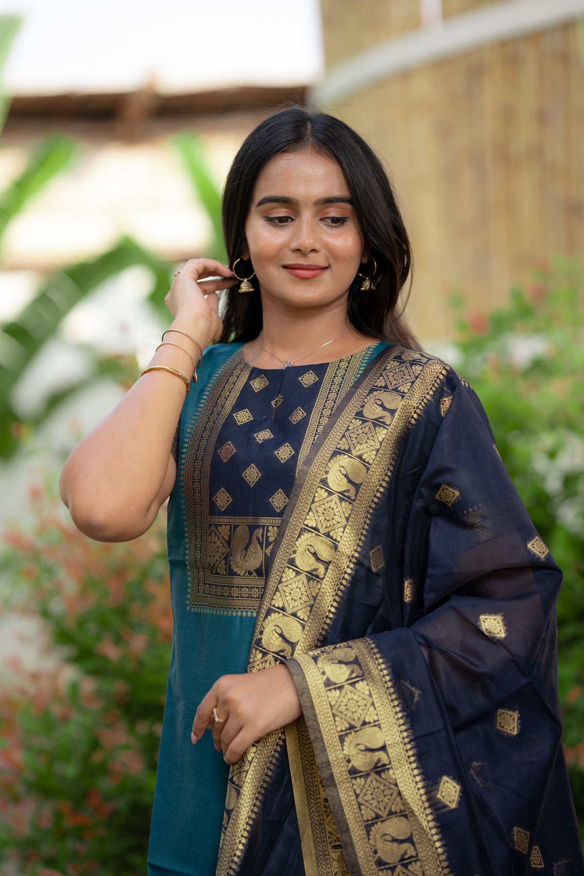 Peacock Teal 3-Piece Kurti Set