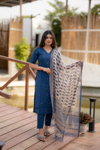 Azure Bloom 3-piece Kurti Set