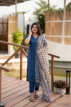 Azure Bloom 3-piece Kurti Set