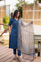 Azure Bloom 3-piece Kurti Set