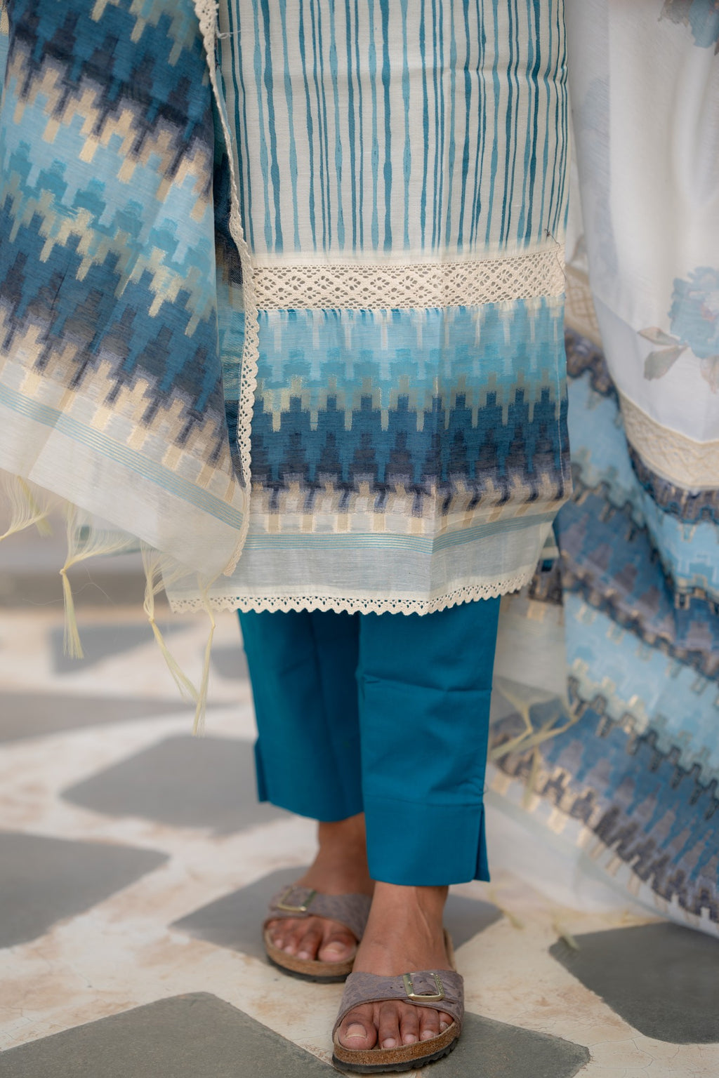 Ivory Azure 3-piece Kurti Set