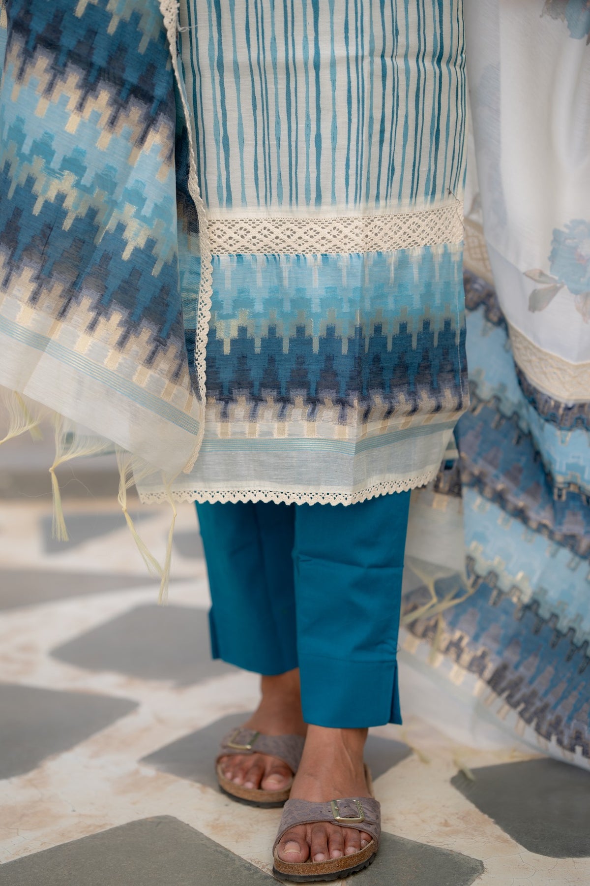 Ivory Azure 3-piece Kurti Set