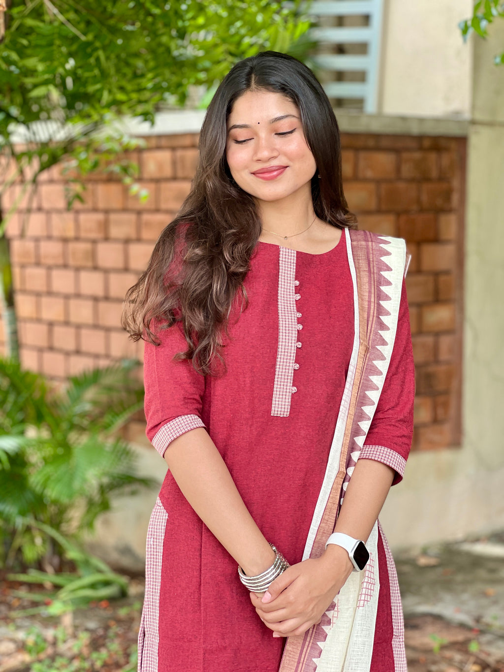 Red Whisper Soft Cotton 3-Piece Kurti Set
