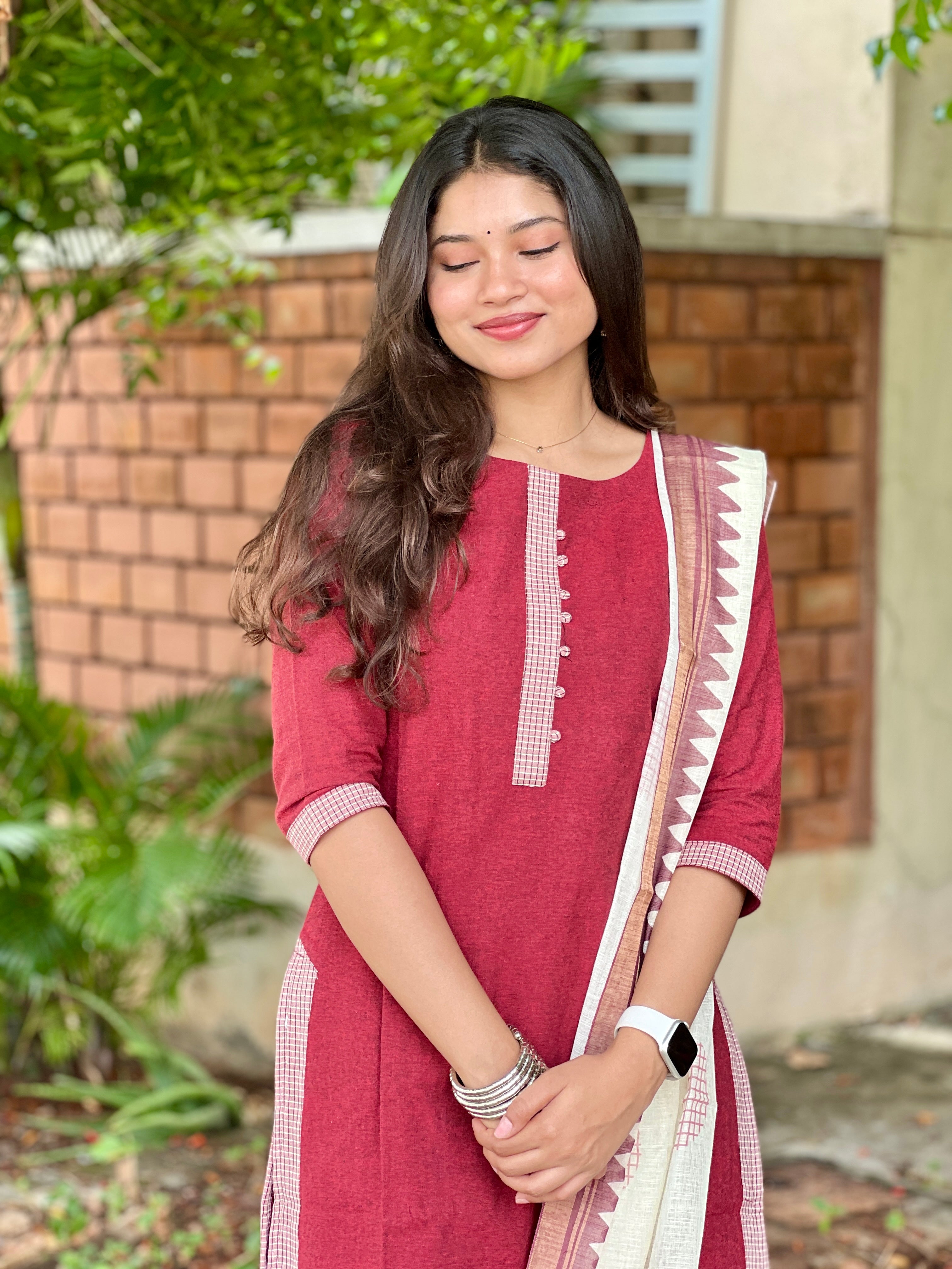 Red Whisper Soft Cotton 3-Piece Kurti Set