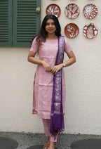 Mauve Royale Premium Raw Silk 3-Piece Kurti Set