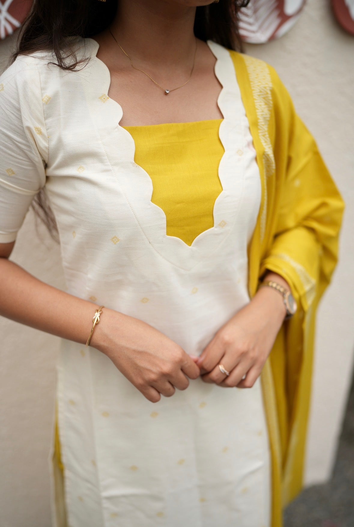 Sunlit Marigold Handloom Cotton 3-Piece Kurti Set