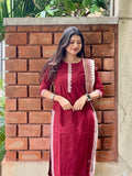 Red Whisper Soft Cotton 3-Piece Kurti Set