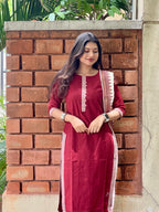Red Whisper Soft Cotton 3-Piece Kurti Set