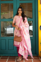 Rose Bloom | Pure Jamdhani 3-Piece Suit Set