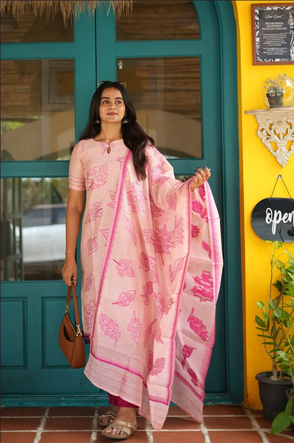 Rose Bloom | Pure Jamdhani 3-Piece Suit Set