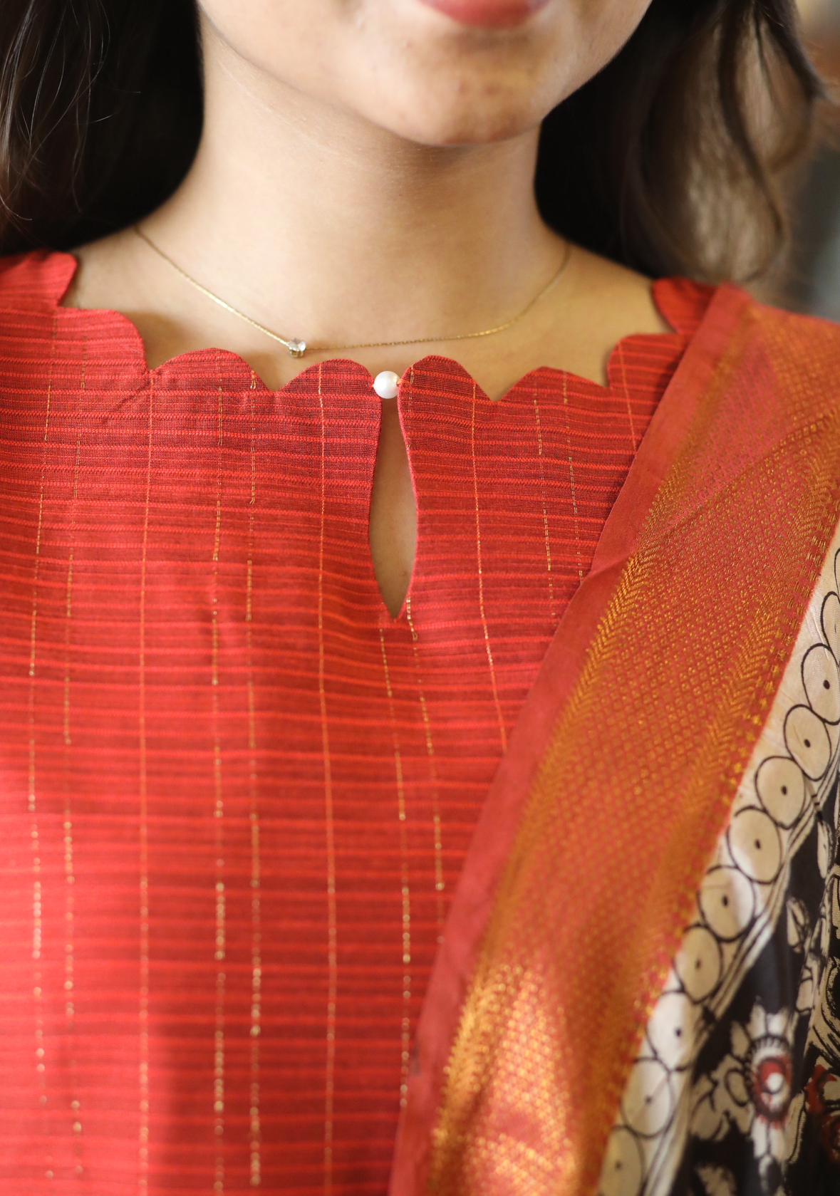 Zari tusser coord with nizam border silk dupatta