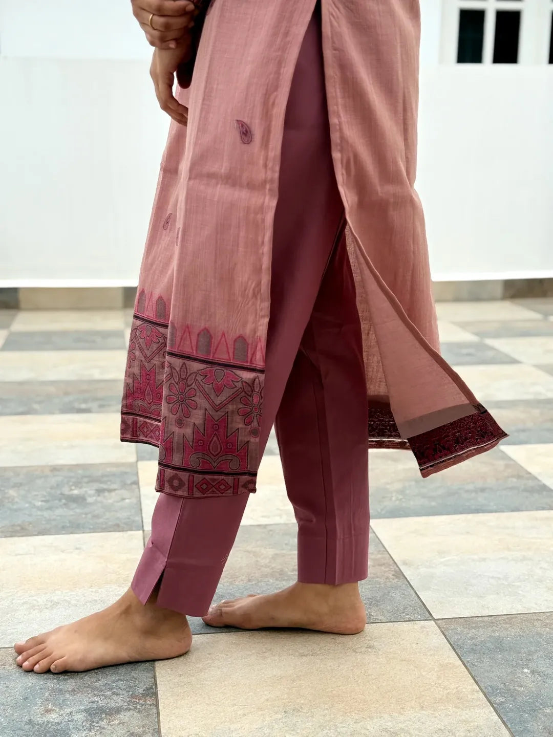 Premium Jamdani Linen Kurti Set for Women | Co-ord with Stole