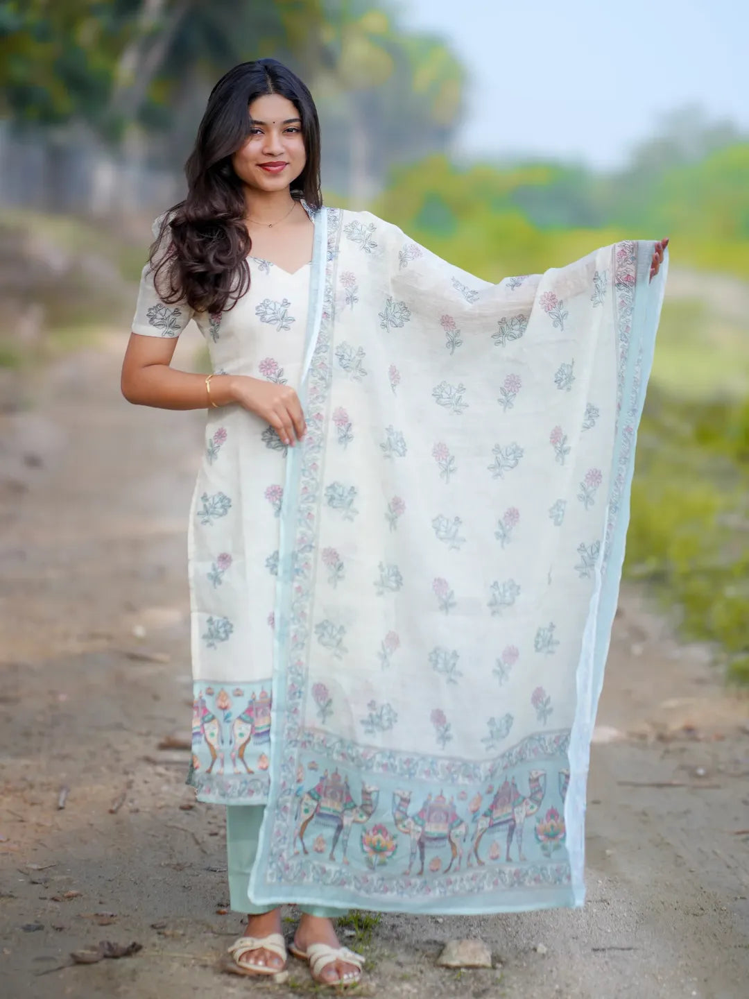 Pure linen set with beautiful dupatta