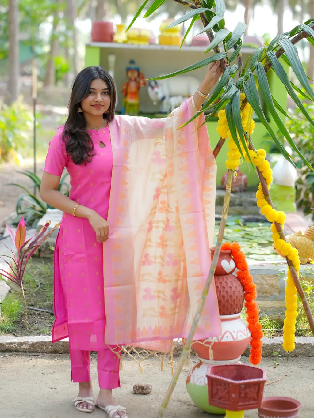 Tusser coord sets with jaccard dupatta
