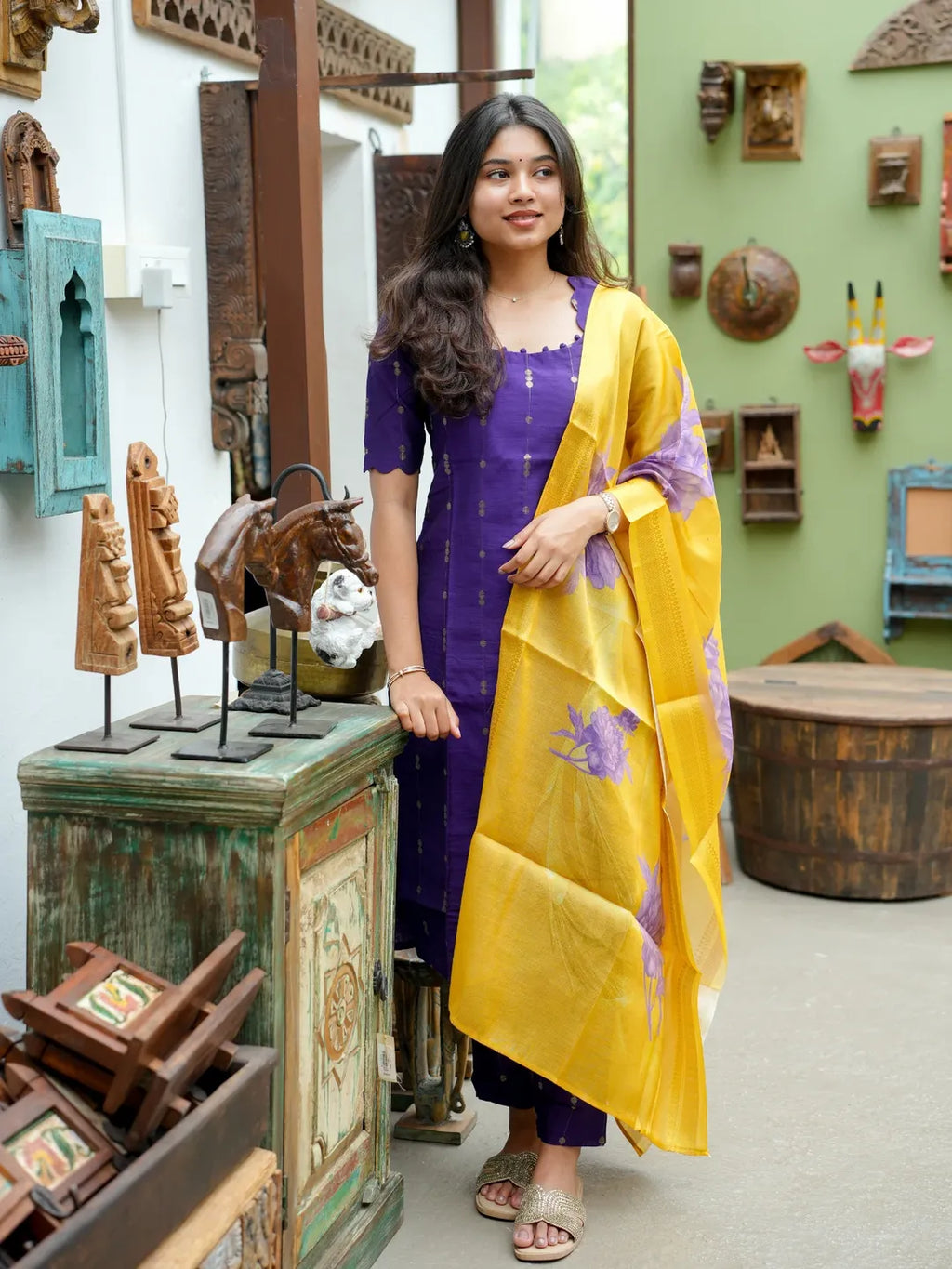 Rawsilk co-ord sets with printed dupatta