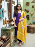 Rawsilk co-ord sets with printed dupatta