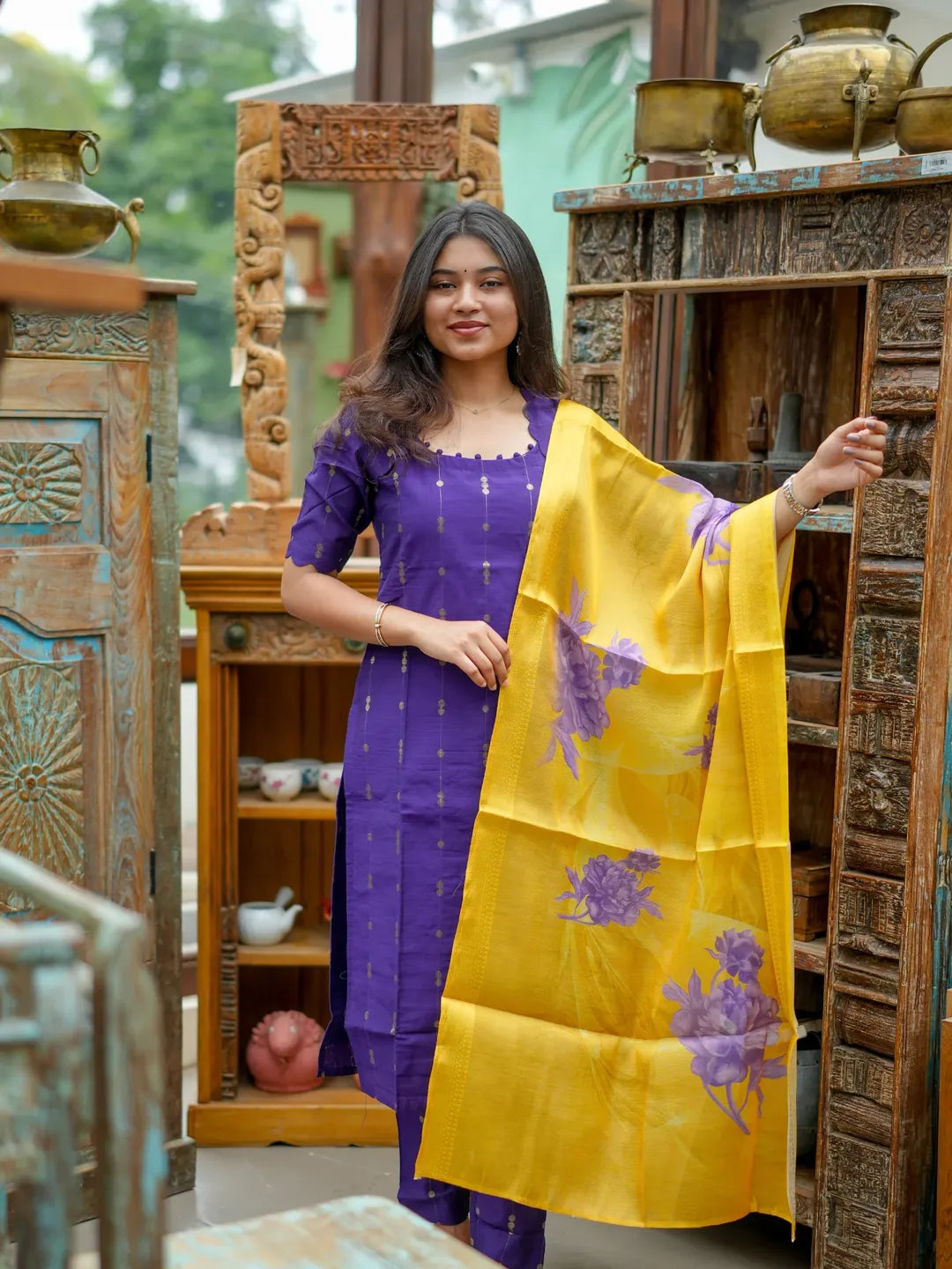 Rawsilk co-ord sets with printed dupatta
