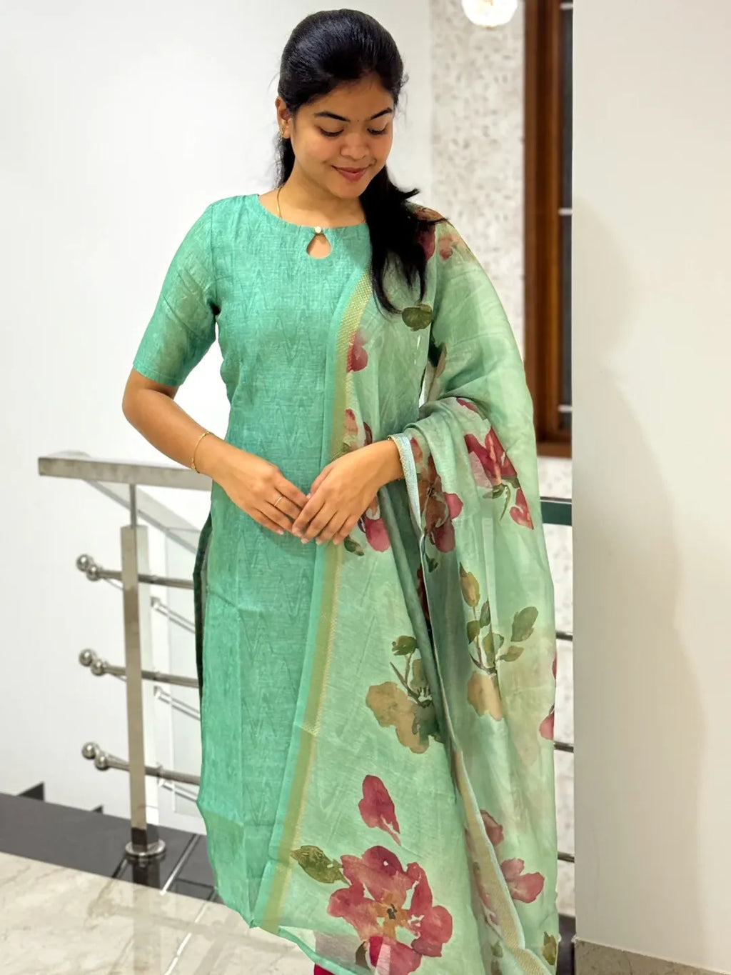 Floral Printed Kurti with Dupatta