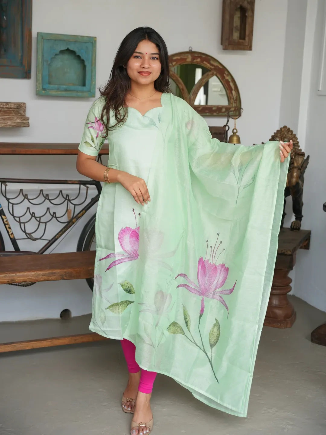Elegant Floral Kurti with Dupatta